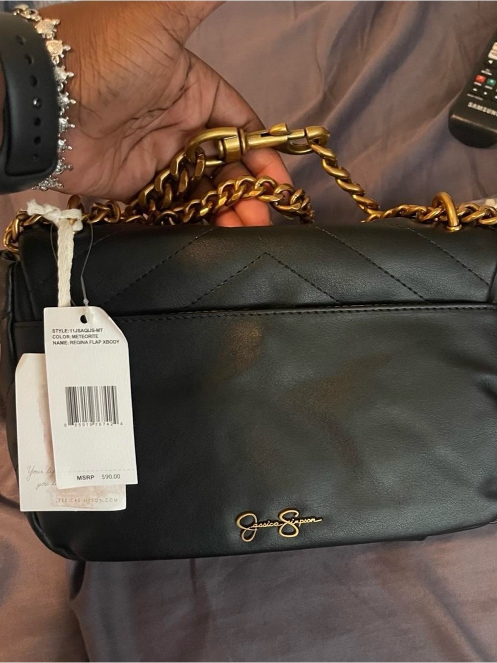 Jessica Simpson Black Quilted Chain-Handle Shoulder Bag